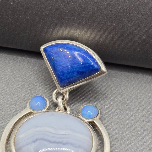 Whitney Kelly Sterling Silver Lapis Lace Agate Chrysoprase Drop Pendant 2.25" - Picture 2 of 10